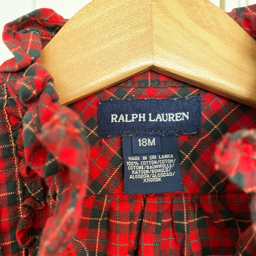 RALPH LAUREN preloved Picture Perfect Baby Dress Ensemble Red Plaid 18M!